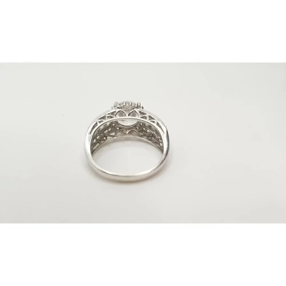Round Cubic Zirconia Ring 925 Sterling Silver Size 8.5 Clear Sparkle Signed Med
